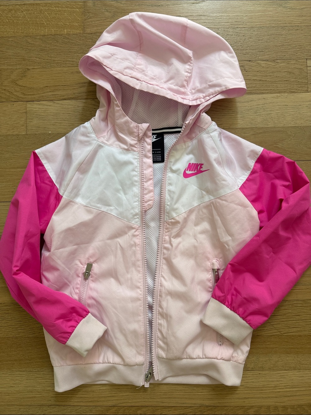 Nike Pink and Hot Pink Colorblock Hooded Windbreaker Jacket